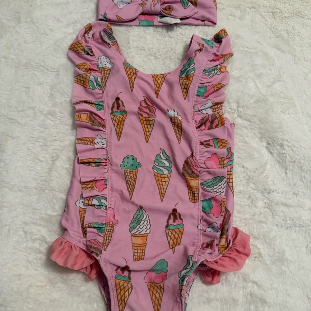 Mud Pie Pink Ice Cream Print swimsuit set